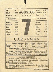 7 Ağustos 1963 Takvim Yaprağı - Doğum Günü Hediyesi EFM(N)11836 - Gökçekoleksiyon