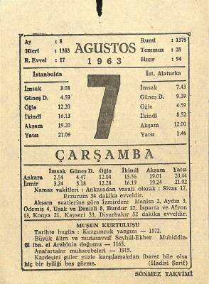 7 Ağustos 1963 Takvim Yaprağı - Doğum Günü Hediyesi EFM(N)11836 - 1