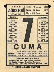 7 Ağustos 1970 Takvim Yaprağı - Doğum Günü Hediyesi EFM(N)9674 - 1