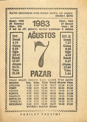 7 Ağustos 1983 Takvim Yaprağı - Doğum Günü Hediyesi EFM(N)11951 - Gökçekoleksiyon