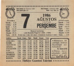 7 Ağustos 1986 Takvim Yaprağı EFM(N)2286 - 3