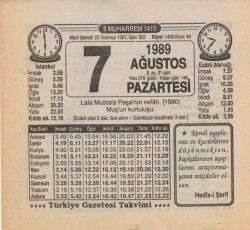 7 Ağustos 1989 Takvim Yaprağı EFM(N)2288 - 3