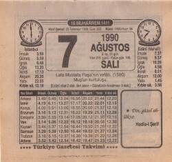 7 Ağustos 1990 Takvim Yaprağı EFM(N)2289 - 2