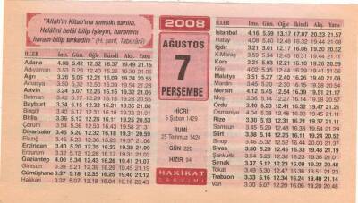 7 Ağustos 2008 Takvim Yaprağı EFM(N)2292 - 3