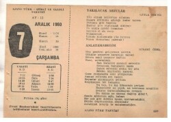 7 Aralık 1960 Ajans Türk Takvim Yaprağı (Şiirli Saatli) EFM(N) 1803 - 3