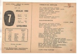 7 Aralık 1960 Ajans Türk Takvim Yaprağı (Şiirli Saatli) EFM(N) 1803 - 2