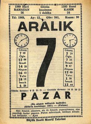 7 Aralık 1969 Takvim Yaprağı - Doğum Günü Hediyesi EFM(N)11079 - 1
