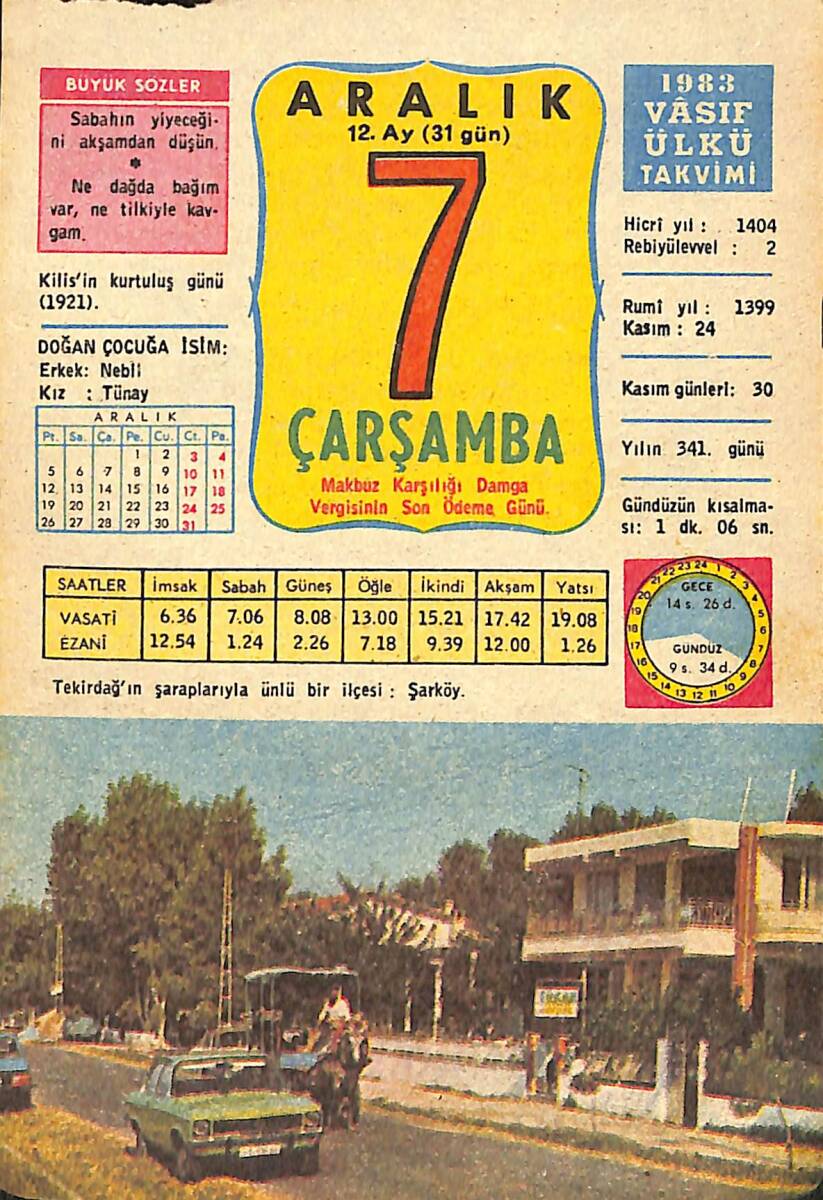 7 Aralık 1983 Takvim Yaprağı - Doğum Günü Hediyesi EFMN14688 - 1