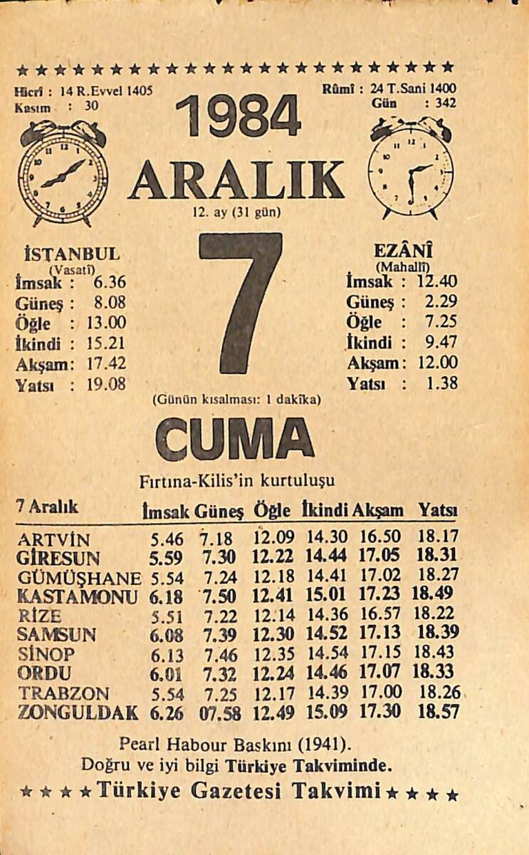 7 Aralık 1984 Takvim Yaprağı - Doğum Günü Hediyesi EFMN14517 - 1