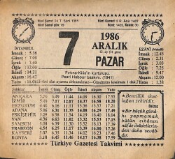 7 Aralık 1986 Takvim Yaprağı - Doğum Günü Hediyesi EFMN14866 - Gökçekoleksiyon