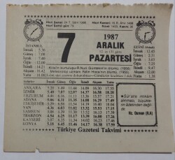 7 Aralık 1987 Takvim Yaprağı - Doğum Günü Hediyesi EFM(N)7176 - Gökçekoleksiyon