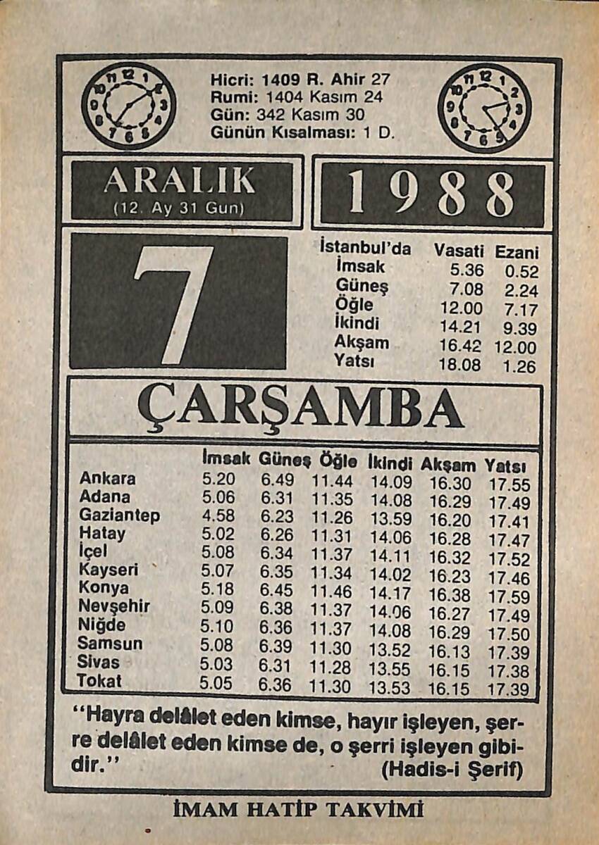 7 Aralık 1988 Takvim Yaprağı - Doğum Günü Hediyesi EFMN14593 - 1