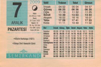 7 Aralık 2009 Takvim Yaprağı EFM(N)4381 - 1