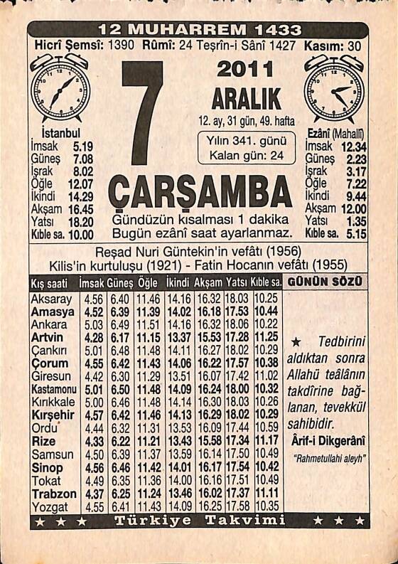 7 Aralık 2011 Takvim Yaprağı - Doğum Günü Hediyesi EFMN15252 - 1