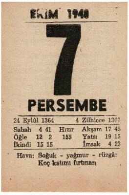 7 Ekim 1948 Takvim Yaprağı EFM841 - 3