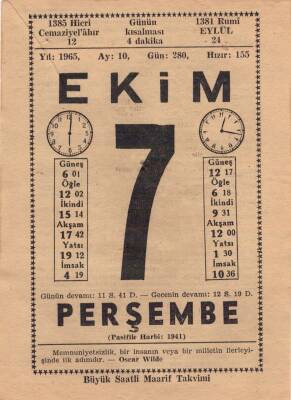 7 Ekim 1965 Takvim Yaprağı EFM(N)3528 - 3
