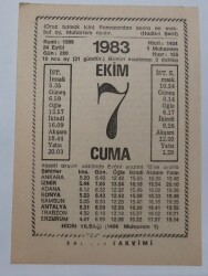 7 Ekim 1983 Takvim Yaprağı - Doğum Günü Hediyesi EFM(N)6710 - Gökçekoleksiyon