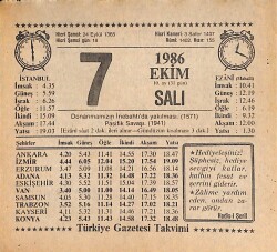 7 Ekim 1986 Takvim Yaprağı - Doğum Günü Hediyesi EFMN14924 - Gökçekoleksiyon