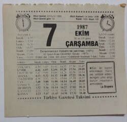 7 Ekim 1987 Takvim Yaprağı - Doğum Günü Hediyesi EFM(N)7115 - Gökçekoleksiyon