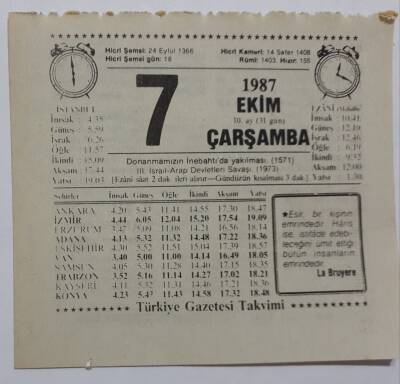 7 Ekim 1987 Takvim Yaprağı - Doğum Günü Hediyesi EFM(N)7115 - 1
