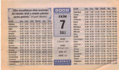 7 Ekim 2008 Takvim Yaprağı EFM(N)3224 - 3