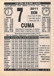 7 Ekim 2011 Takvim Yaprağı - Doğum Günü Hediyesi EFMN15927 - Gökçekoleksiyon