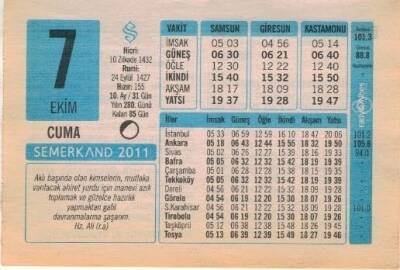 7 Ekim 2011 Takvim Yaprağı EFM(N)1325 - 1