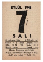 7 Eylül 1948 Takvim Yaprağı EFM851 - 1