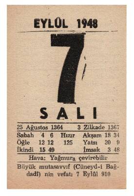 7 Eylül 1948 Takvim Yaprağı EFM851 - 1