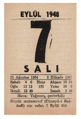 7 Eylül 1948 Takvim Yaprağı EFM851 - 3