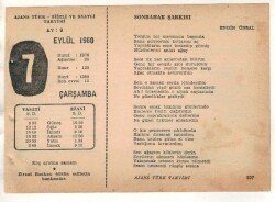7 Eylül 1960 Ajans Türk Takvim Yaprağı (Şiirli Saatli) EFM(N) 1716 - 1