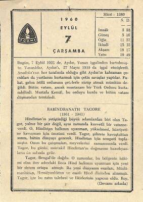 7 Eylül 1960 Takvim Yaprağı - Doğum Günü Hediyesi EFM(N)11281 - 1
