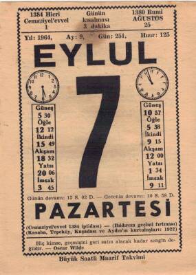 7 Eylül 1964 Takvim Yaprağı EFM(N)3594 - 2