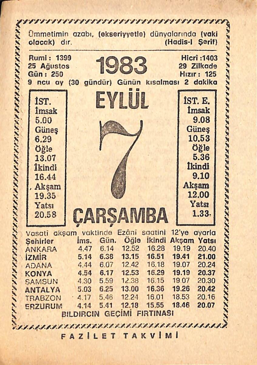 7 Eylül 1983 Takvim Yaprağı - Doğum Günü Hediyesi EFMN15419 - 1
