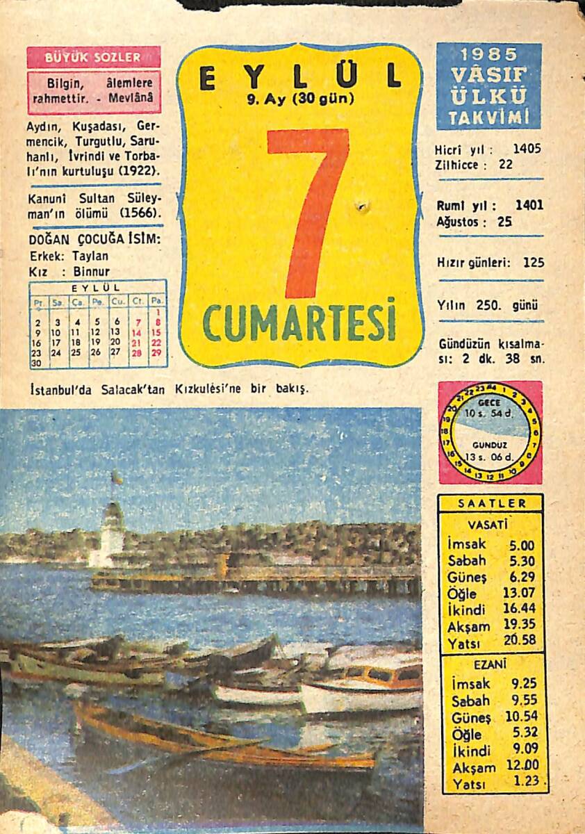 7 Eylül 1985 Takvim Yaprağı - Doğum Günü Hediyesi EFMN14003 - 1