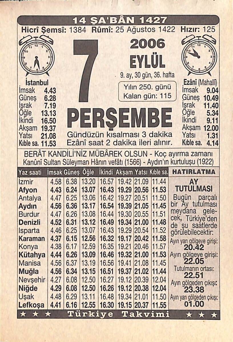 7 Eylül 2006 Takvim Yaprağı - Doğum Günü Hediyesi EFMN15845 - 1