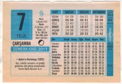 7 Eylül 2011 Takvim Yaprağı EFM(N)1295 - 1