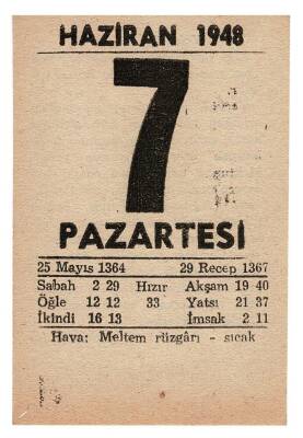 7 Haziran 1948 Takvim Yaprağı EFM881 - 1