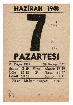 7 Haziran 1948 Takvim Yaprağı EFM881 - 3
