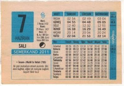 7 Haziran 2011 Takvim Yaprağı EFM(N)1203 - 1