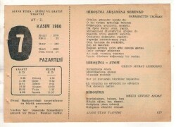 7 Kasım 1960 Ajans Türk Takvim Yaprağı (Şiirli Saatli) EFM(N) 1773 - 1
