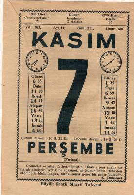 7 Kasım 1963 Takvim Yaprağı EFM(N)3661 - 2