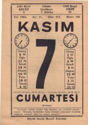 7 Kasım 1964 Takvim Yaprağı EFM(N)3662 - 2