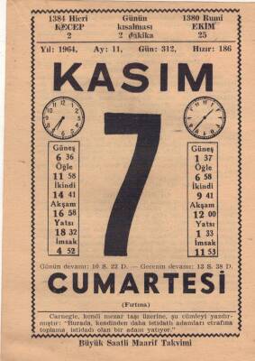7 Kasım 1964 Takvim Yaprağı EFM(N)3662 - 1