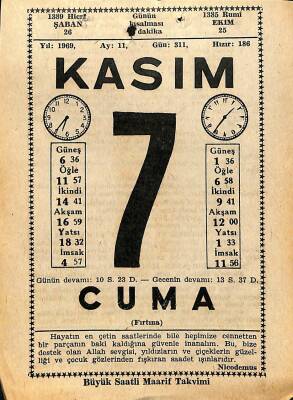 7 Kasım 1969 Takvim Yaprağı - Doğum Günü Hediyesi EFM(N)11791 - 1