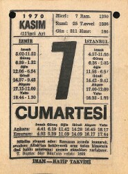 7 Kasım 1970 Takvim Yaprağı - Doğum Günü Hediyesi EFM(N)10739 - 3