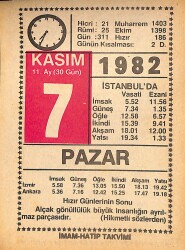 7 Kasım 1982 Takvim Yaprağı - Doğum Günü Hediyesi EFMN15984 - Gökçekoleksiyon