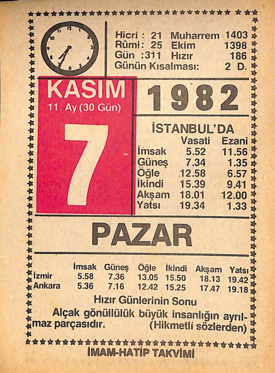 7 Kasım 1982 Takvim Yaprağı - Doğum Günü Hediyesi EFMN15984 - 1