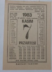 7 Kasım 1983 Takvim Yaprağı - Doğum Günü Hediyesi EFM(N)6925 - Gökçekoleksiyon