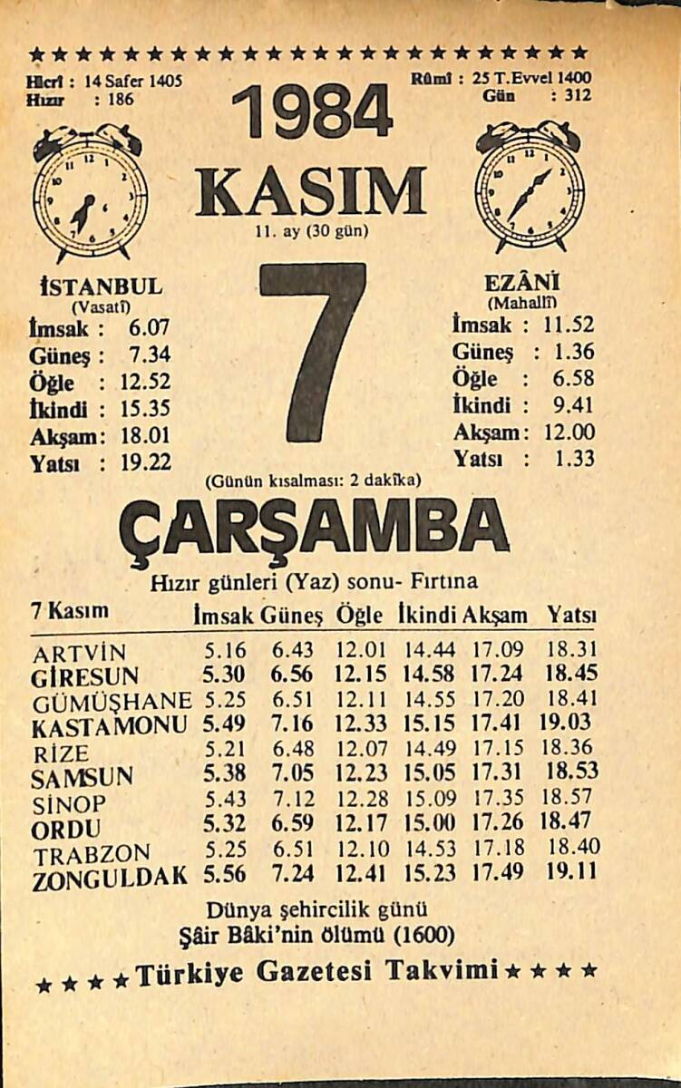7 Kasım 1984 Takvim Yaprağı - Doğum Günü Hediyesi EFMN14545 - 1
